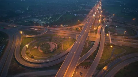 4K : Aerial hyperlapse drone shot of fast moving Highway road. Stock Footage 170437528