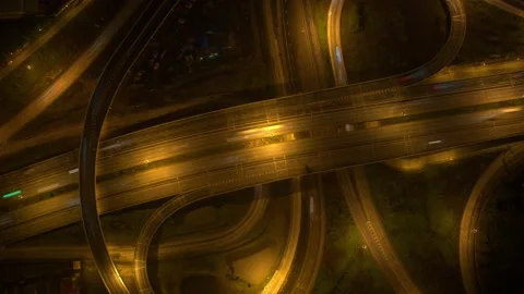 4K : Aerial hyperlapse drone shot of fast moving Highway road. Timelapse of cars Stock Footage 170437560