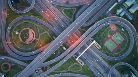 4K : Aerial hyperlapse drone shot of fast moving Highway road. Stock Footage 170931544