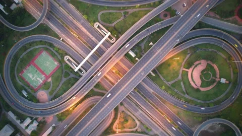 4K : Aerial hyperlapse drone shot of fast moving Highway road. Stock Footage 171145032