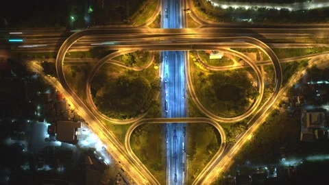 4K : Aerial hyperlapse drone shot of fast moving Highway road. Stock Footage 171456670