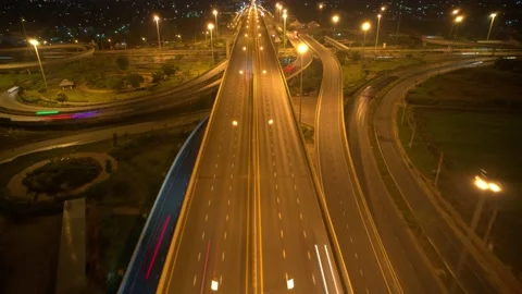 4K : Aerial Hyperlapse drone view of highway multi-level junction road. Stock Footage 170437486