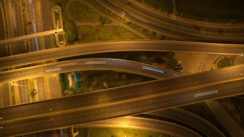 4K : Aerial Hyperlapse drone view of highway multi-level junction road. Stock Footage 171102265
