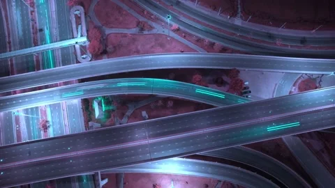 4K : Aerial Hyperlapse drone view of highway multi-level junction road. Stock Footage 171102347