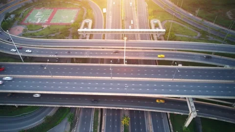 4K : Aerial Hyperlapse drone view of highway multi-level junction road. Stock Footage 171102493