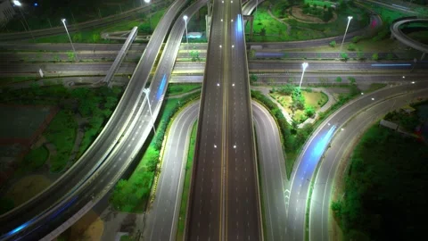 4K : Aerial Hyperlapse drone view of highway multi-level junction road. Stock Footage 171145161