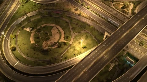 4K : Aerial Hyperlapse drone view of highway multi-level junction road. Stock Footage 171320181