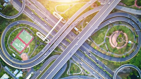4K : Aerial Hyperlapse drone view of highway multi-level junction road. 스톡 동영상 171814430