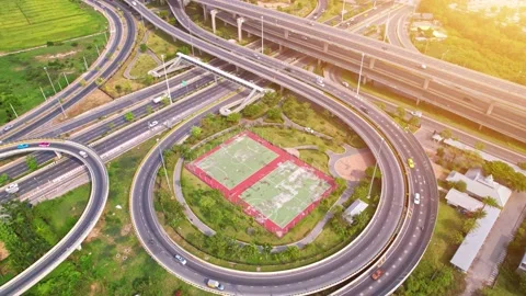 4K : Aerial Hyperlapse drone view of highway multi-level junction road. Stock Footage 171908079