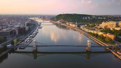 4K aerial hyperlapse footage about drone flying above Szechenyi Chain Bridge Stock Footage 88860556