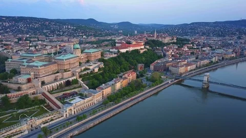 4K aerial hyperlapse footage of Buda Castle Royal Palace at dawn Stock Footage 88860517