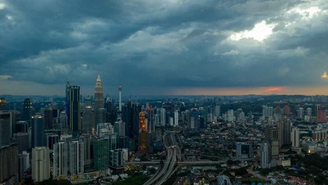 4K aerial Hyperlapse of Kuala Lumpur during Sunset Stock Footage 125963584