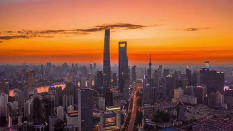 4K Aerial Hyperlapse Of Lujiazui Skyline In Shanghai,China,Asia. Stock Footage 164264792