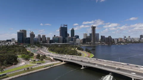4k Aerial Hyperlapse moving towards Perth City Mitchell fwy, Australia, Stock Footage 221982801