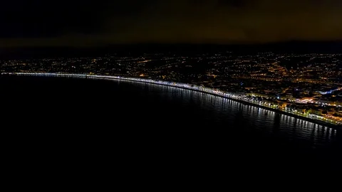 4K Aerial hyperlapse of Night Nice France promenade, Mediterranean Sea view Stock Footage 108601228
