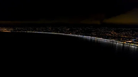 4K Aerial hyperlapse of Night Nice France promenade, Mediterranean Sea view Stock Footage 108601418