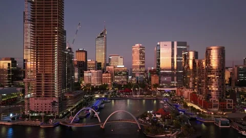4K Aerial Hyperlapse over Perth City Elizabeth Quay, Ritz Carlton Stock Footage 222082210