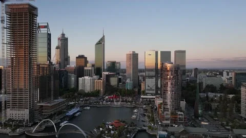 4K Aerial Hyperlapse over Perth City Elizabeth Quay Video stock 222083243