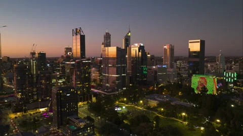 4k Aerial Hyperlapse, Perth Cityscape, Ritz Carlton, Elizabeth Quay, Australia Stock Footage 225108287