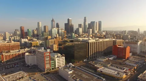 4K Aerial Hyperlapse shot of big city in the morning, fast takeoff Stock Footage
