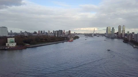 4k Aerial Hyperlapse through Erasmusbrug bridge canal in Rotterdam Stock Footage 89784149