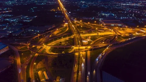 4K Aerial Hyperlapse. Traffic of ring roads, expressways, motorways and highways Stock Footage 115645606