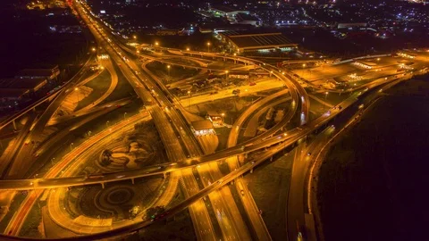 4K Aerial Hyperlapse. Traffic of ring roads, expressways, motorways and highways Stock Footage 115646008