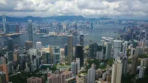 4k aerial hyperlapse video of Victoria Harbour in Hong Kong Stock Footage