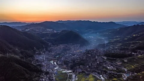 4K Aerial Hyperlapse Of Xi jiang Qianhu Miao Village In Guizhou,China,Asia. Stock Footage 165488279