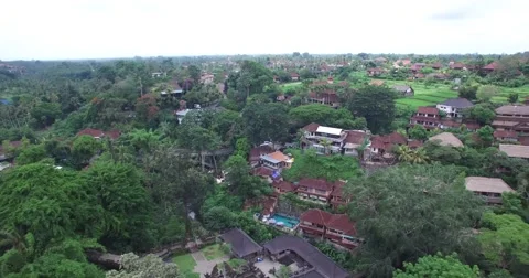 4K AERIAL L2R HIGH ANGLE PAN MOTION AT CAMPUHAN RIDGE IN UBUD BALI Stock Footage 59779491