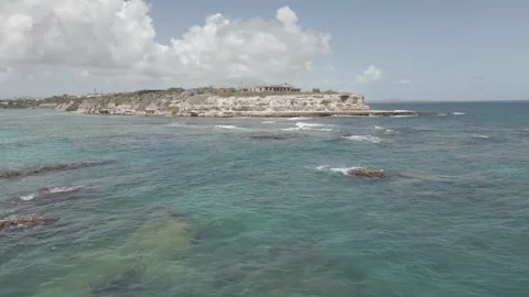 4k Aerial Long Bay &amp; Devil's Bridge, Antigua Stock Footage 274081471
