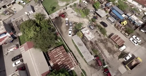 4k Aerial Looking Down on Town in Jamaica-RAW Colors Stock Footage 70160353