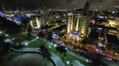 4K aerial Miami Beach at night Stock Footage