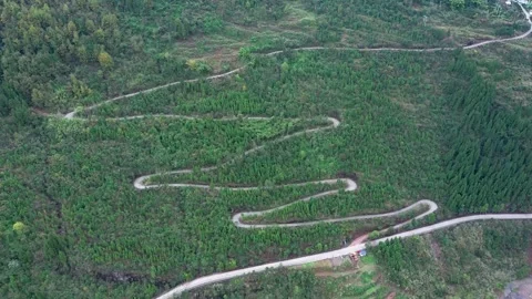 4K Aerial Mountain Switchback Road in Western China 스톡 동영상 320149079