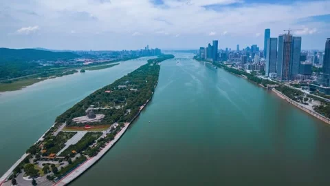 4K Aerial Moving Landscape Time-lapse Footage of Orange Island Head, Changsh Stock Footage 339600916