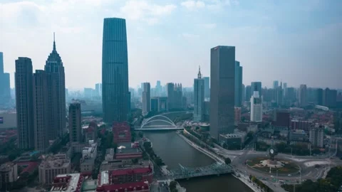 4K Aerial Moving Time-lapse Photography of Tianjin Haihe River Urban Scenery Видео 334591423