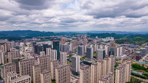 4K Aerial Moving Timelapse of CBD Building Cluster in Zunyi Guizhou 库存影片 345014055