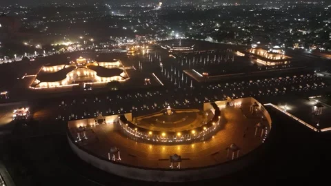 4k Aerial night Shot of Ambedkar Park in Lucknow, Uttar Pradesh, India Stock Footage 321057341