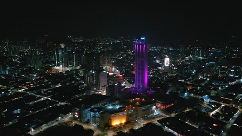 4k Aerial night view of Georgetown City, with Komtar tower, Penang. Stock Footage 111795953