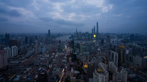 4K Aerial Night View Of Skyscraper In Shanghai China 스톡 동영상 100369927