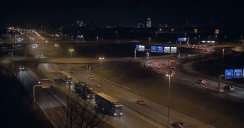 4K Aerial: O Ring Traffic at Night 库存影片 47251090