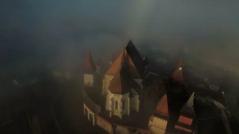 4k aerial orbit flight around medieval church in saxon village Biertan. Stock Footage 78218541