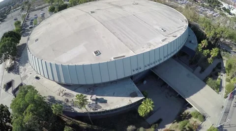 4K aerial over head view of Los Angeles Sports Arena Video stock 56878134