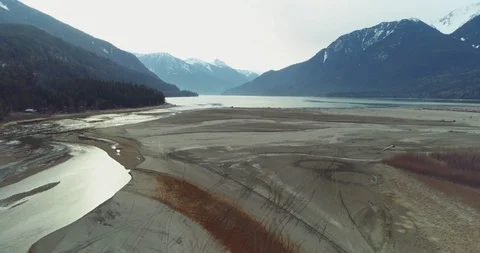 4K Aerial Over River Delta at the Edge of a Lake in the Canadian Wilderness Stock Footage