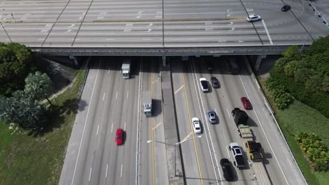 4K Aerial Overhead View Highway Underpass Bridge Traffic Florida Stock Footage 343876830