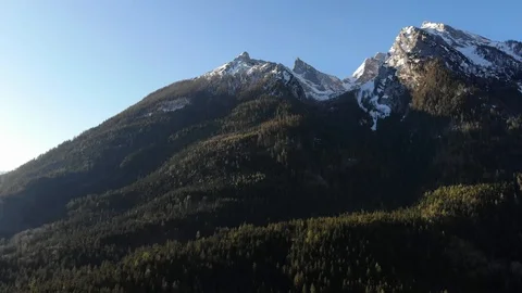 4k aerial pan out in front of mountain at lake Hintersee, Bavaria, Germany Stock Footage 107326112