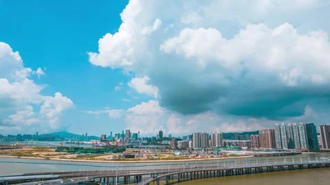 4K Aerial Panorama Timelapse of Macao City Skyline Vídeo Stock 345014195