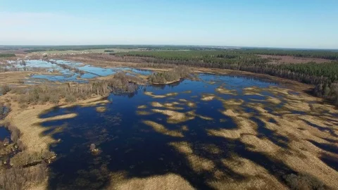4K. Aerial panoramic view of flooded blue river in spring. 動画素材 73801237