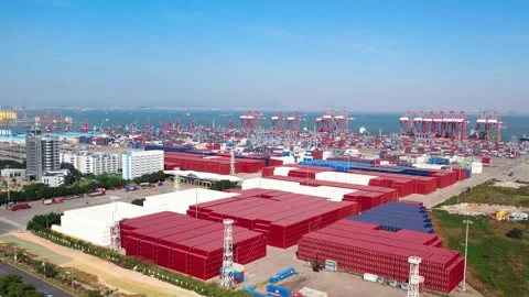 4K Aerial Panoramic View of Nansha Port Container Terminal in Guangzhou, China. Stock Footage 339640142