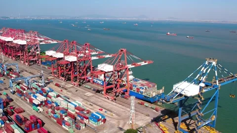 4K Aerial Panoramic View of Nansha Port Container Terminal in Guangzhou, China. Stock Footage 339640154
